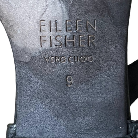 Eileen Fisher Black Pebbled Leather Sandals Heels Ankle Strap Womens Size 9 - Picture 8 of 9